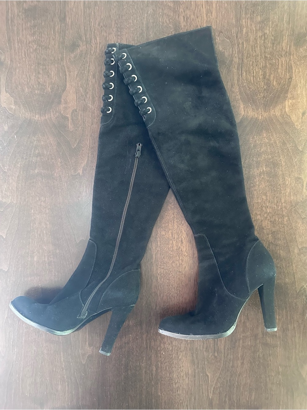Pura Lopez Anthropologie Black Over The Knee Suede Heeled Boots 37 7